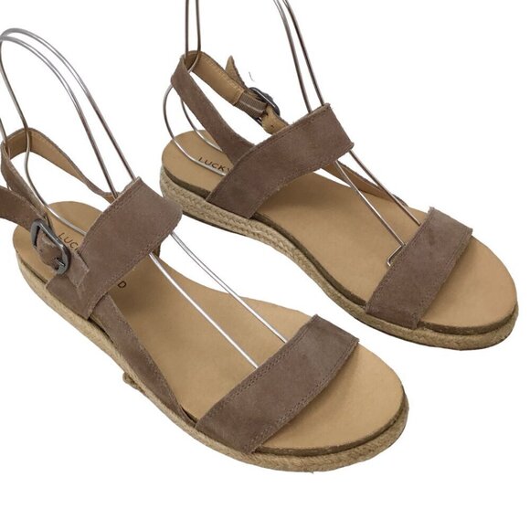 Lucky Brand Gadine Espadrille Sandals Suede Tan Leather Size 9.5 Boho Buckle - Picture 1 of 8